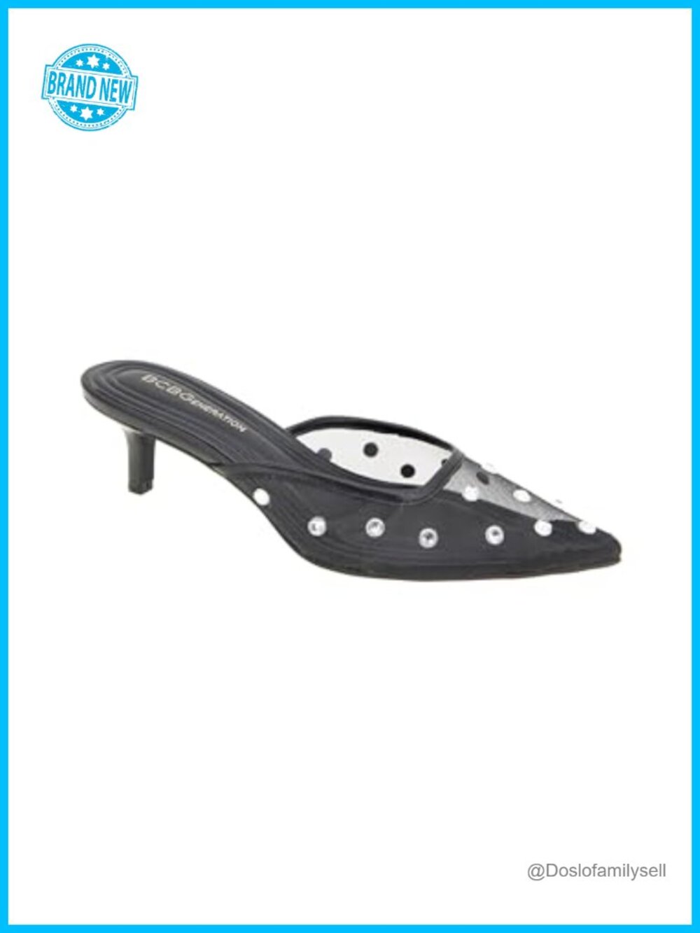 Pointed Toe Mesh Rhinestone Kitten Heel Slip-On Mule Party Shoe